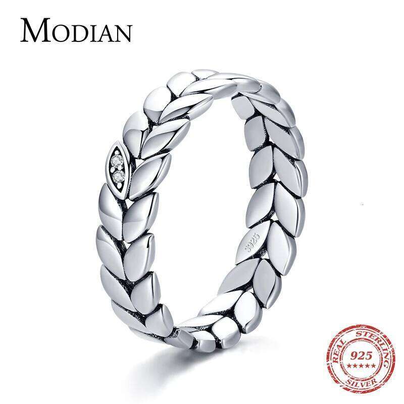 MODIAN 925 Sterling Silver Simple Stackable Wheat Finger Rings For Women Lucky Leaves Original Fine Jewelry Fashion Party Ring H260312