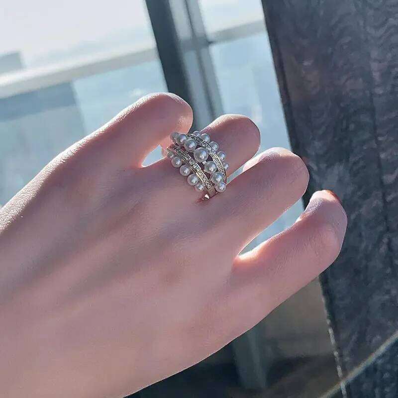 2025 New Exquisite Pearl Zircon Gold Color Open Rings Wedding Party Women's Fashion Jewelry Finger Accessories for Girls H260312