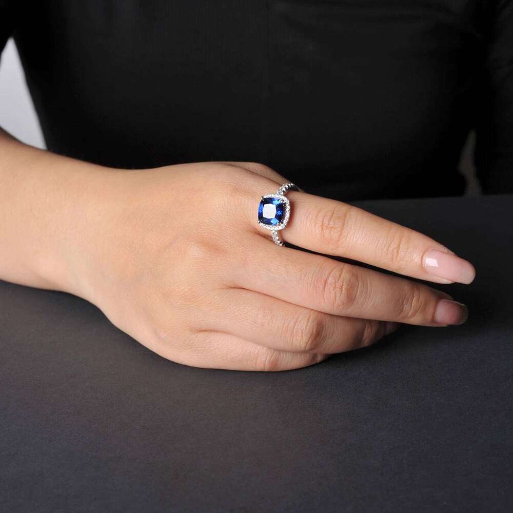 Potiy Huge 4.73ct Created Blue Sapphire 925 Sterling Silver for Women Engagement Wedding Ring Statement Gemstones Jewelry gift H260312