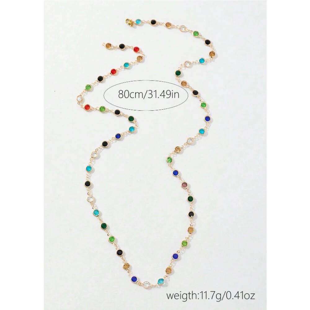 LATS New Colourful Long Tassel Necklace for Women Shiny Rhinestone Crystal Zircon Choker Bohemian Statement Jewelry Gifts H260312