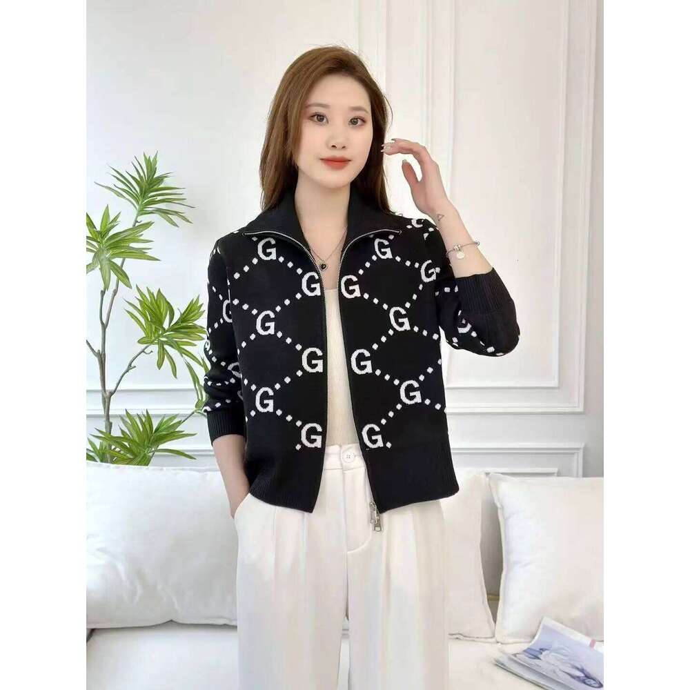 High End Chic Design Zipper Jacket Women Jacquard Long Sleeve Knitted Sweater Coat Female Fashion Short Cardigans Z260313