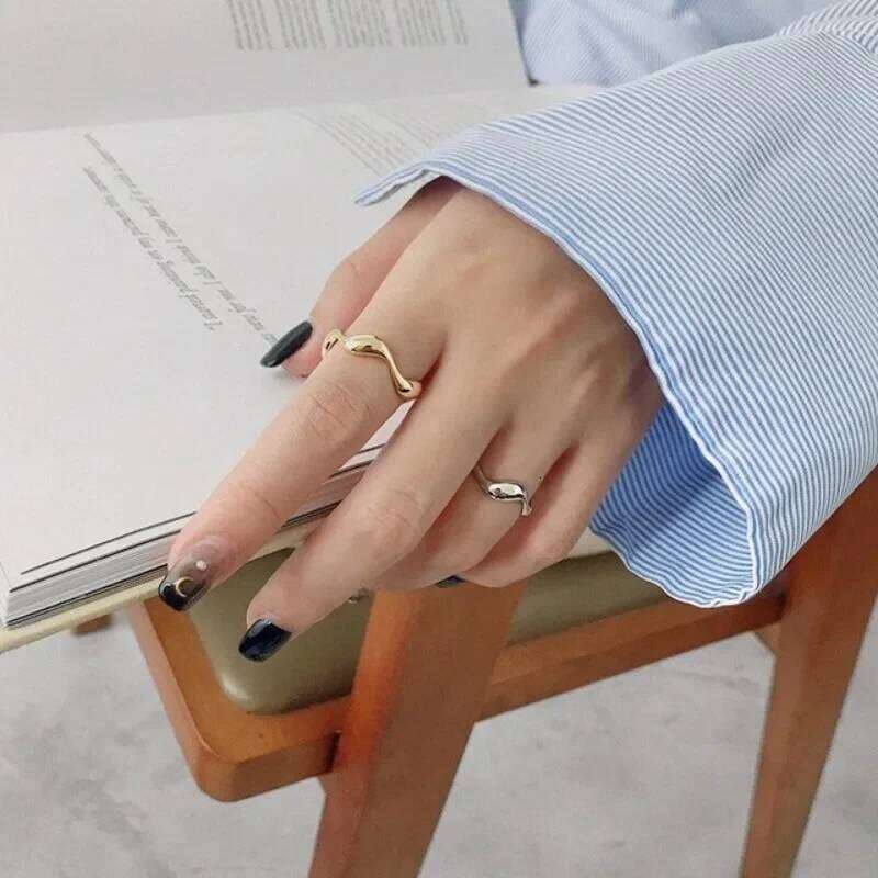 Irregularity Wavy Geometric Line Couple Rings for Women Men Temperament Classic Gold Color Stainless Steel Finger Jewelry Gift H260312