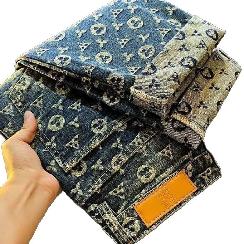 Luxury Brand Designer Clothes American High-End Jacquard Jeans Unisex Autumn Winter New High Street Loose Straight Casual Wide-Leg Long Pants