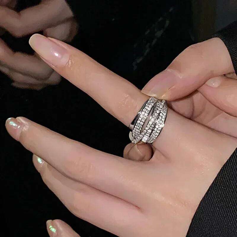 Korea New Fashion Jewelry Exquisite Silver Color Zircon Ring Elegant Women's Opening Adjustable Wedding Gift Accessory H260312