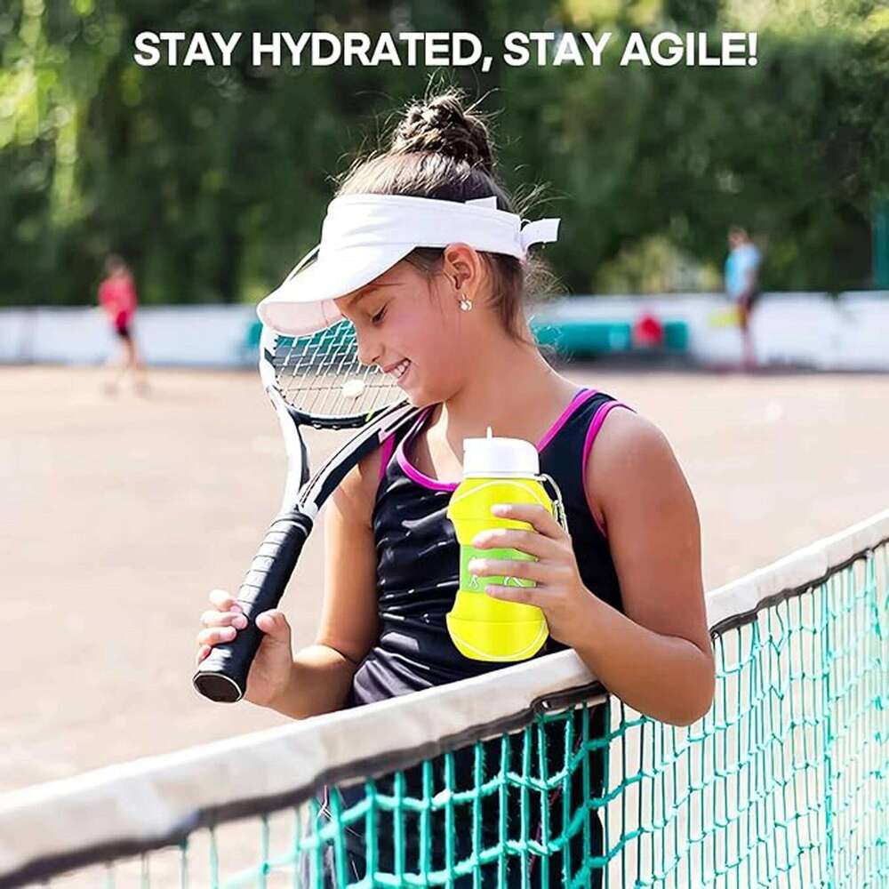 Collapsible Water Bottle - BPA-Free Silicone Cup with Straw & Strap, 550ml, Leakproof for Travel, Gym, Camping, Hiking, Sports Z260313