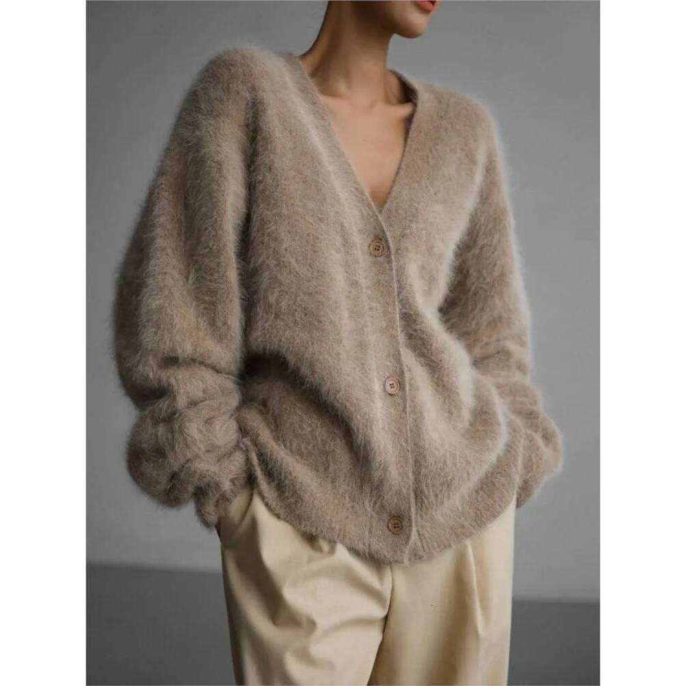 Imitation Mink Cardigan Women's Loose Jacket Soft Long Sleeve Knitted Sweater Solid Color Commuting Temperament Trendy Z260313
