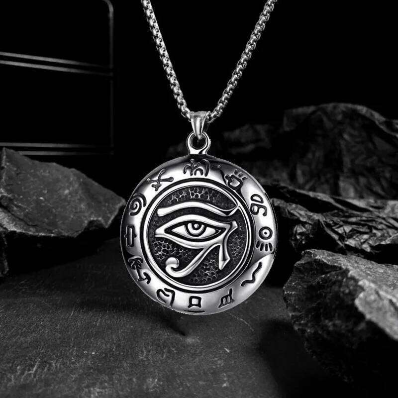 Eye Of Horus Round Pendant Necklace For Men Women Silver Color Retro Rune Hip Hop Punk Stainless Steel Chian Fashion Jewlery H260312