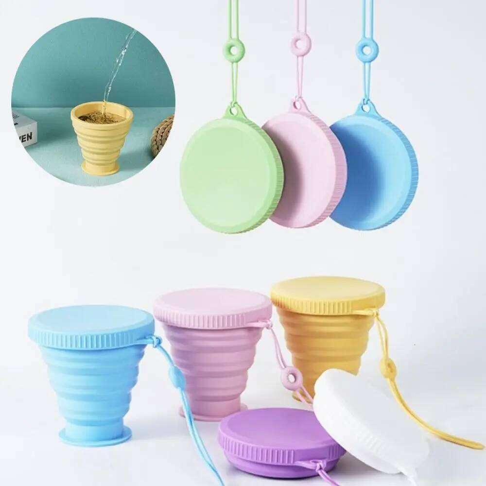 New 220ML Silicone Folding Portable Heat Resistant Water Cup With Lid Food Grade Mouthwash Cups Travel Use Z260314