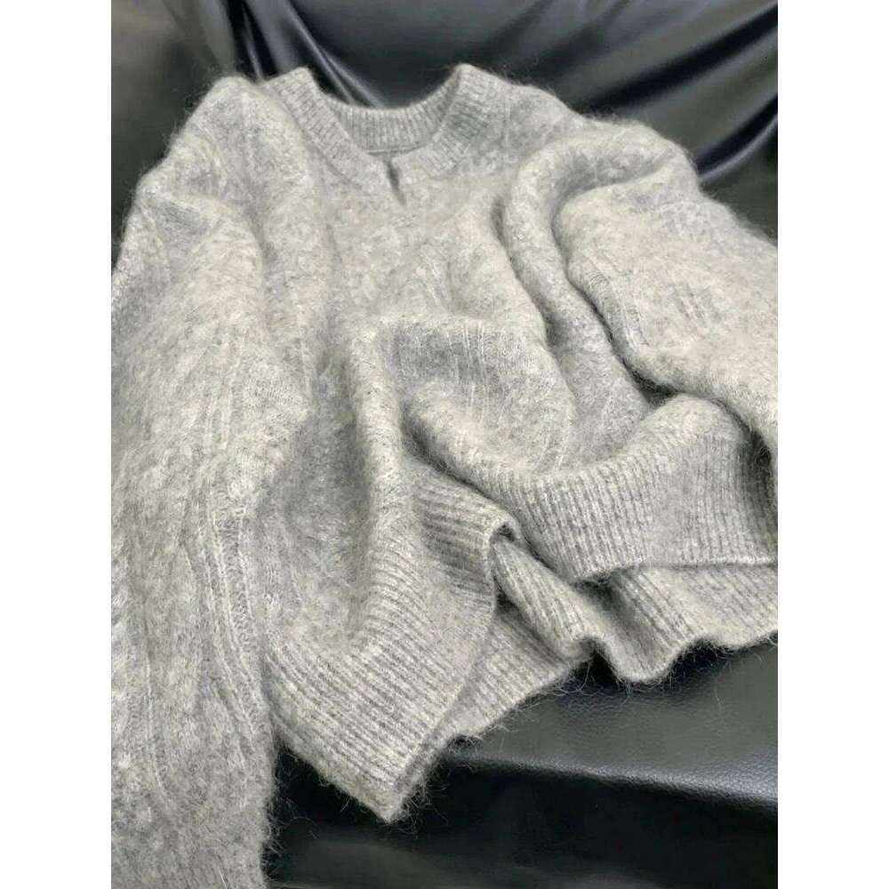 Grey V Neck Knitted Sweaters Women Autumn Korean Loose Lazy Style Casual Jumpers Y2K Fashion Winter Warm Simple Pullovers Mujer Z260313