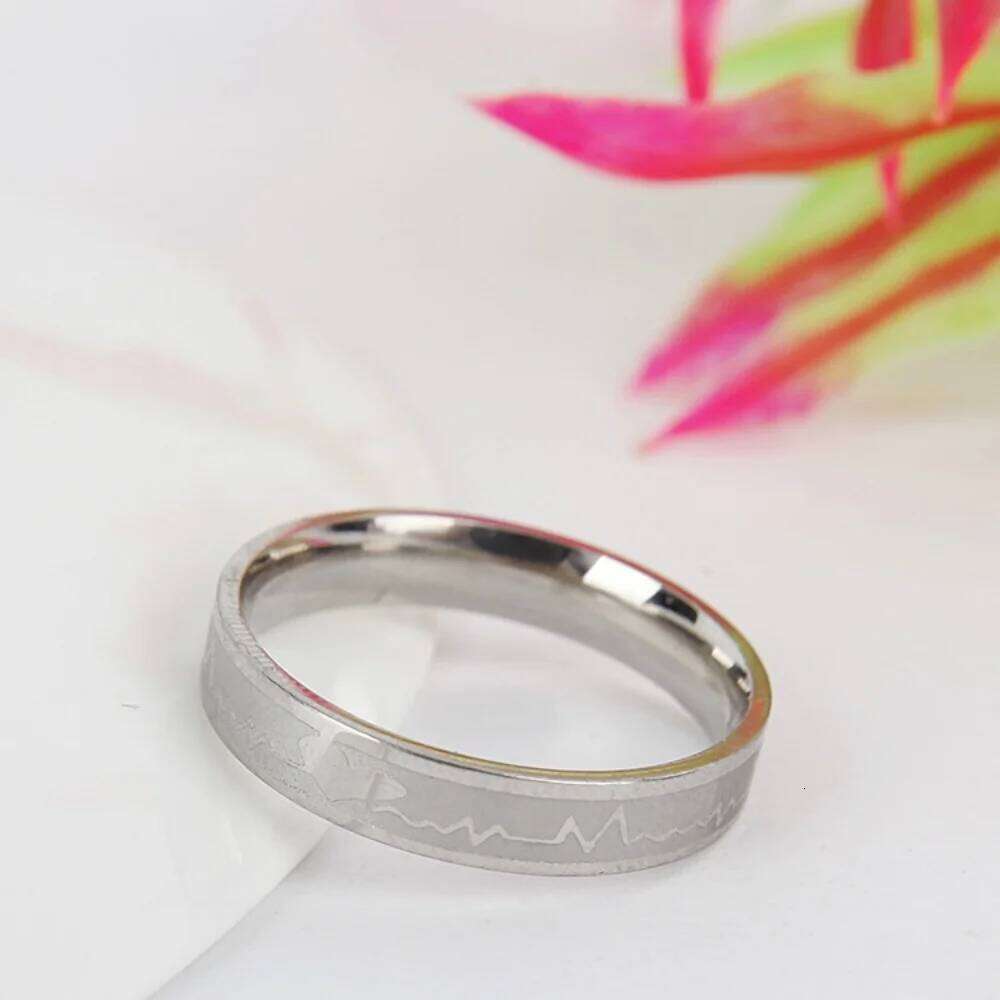 Vintage Geometric Stainless Steel Couple Rings Heartbeat Design Fashion Jewelry for Men Women Party Accessory Gifts H260312