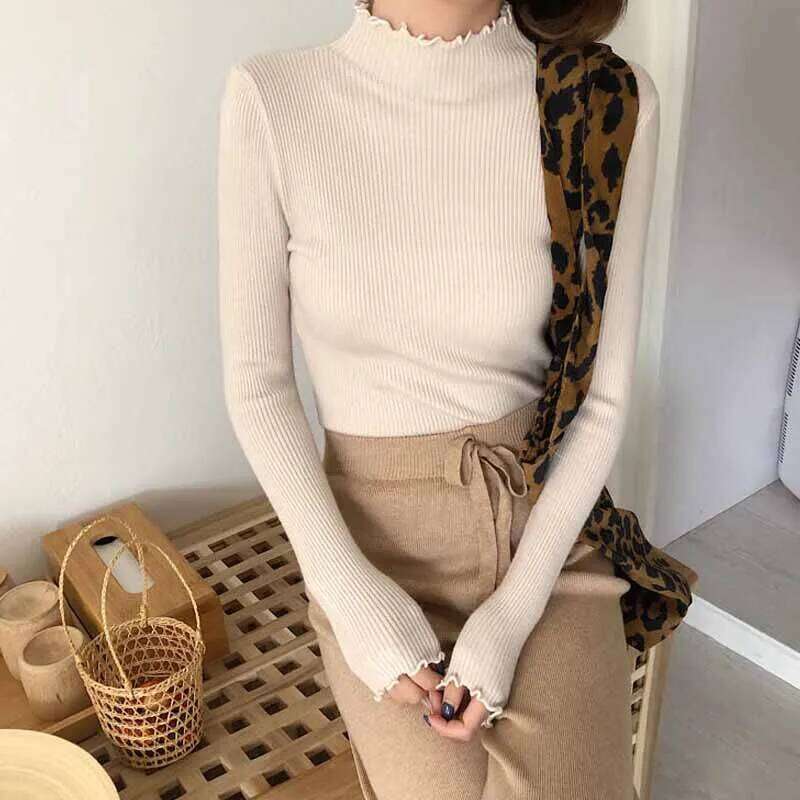 2024 Winter Fashion Slim Autumn Turtleneck Ruched Women Sweater High Elastic Solid Sexy Knitted Pullovers 6785 Z260313