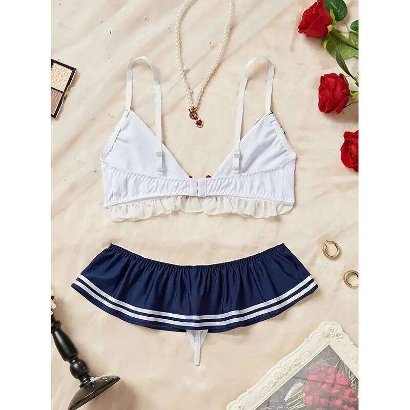 Erotic Student Uniform And Panty Set Underwear Transparent Bra Exotic Sets Sexy Thong Woman Porn Lingerie Women Costume