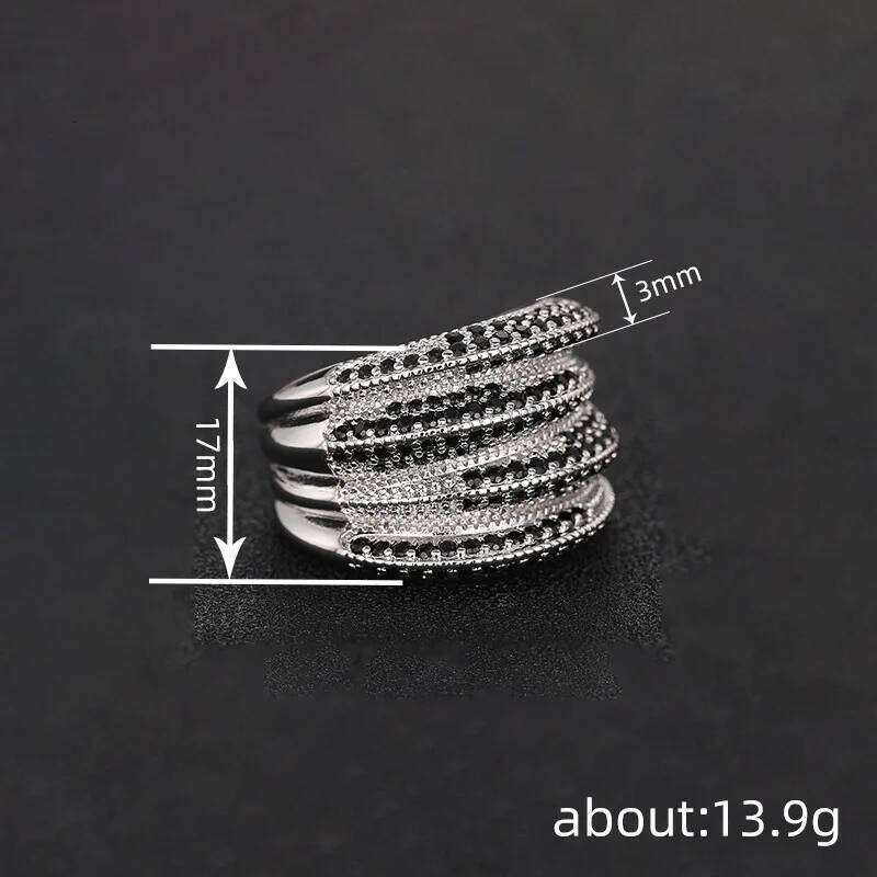 Huita Hiphop Women Rings Inlaid Black Sparkling Cubic Zirconia Special Party Accessories Silver Color Charming Unique Jewelry H260312
