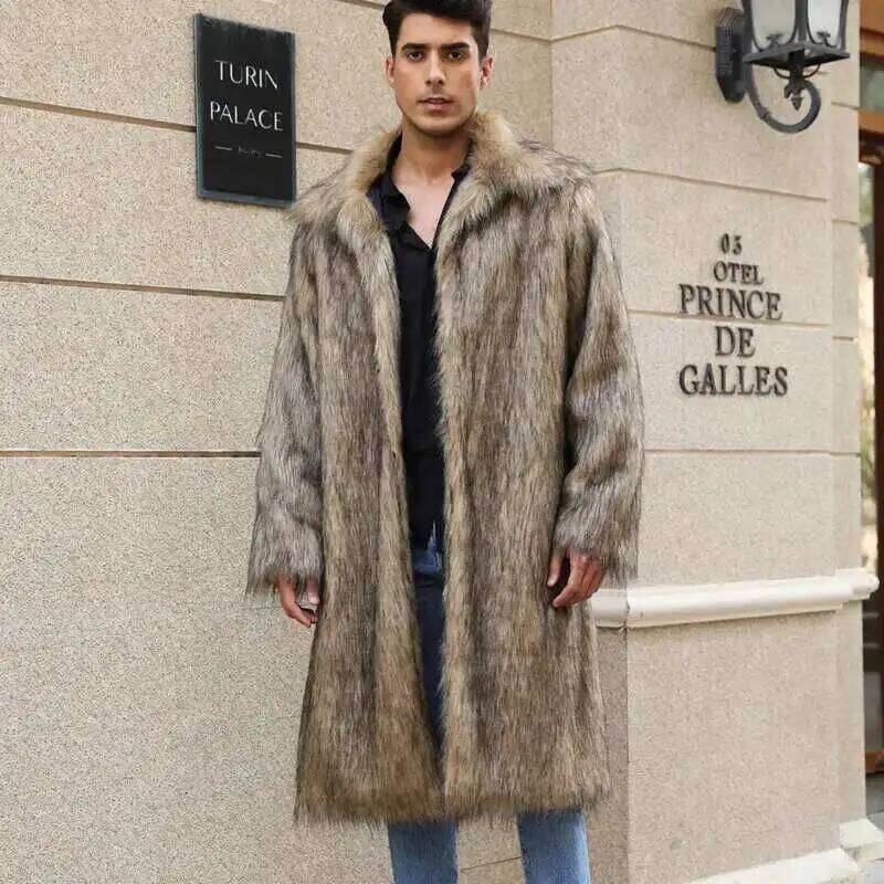 PFHQ Autumn Winter New Men's Square Neck Faux Fur Coat 2024 Solid Color Warm Long Sleeve High Street Tops 21Z7150 Z260313
