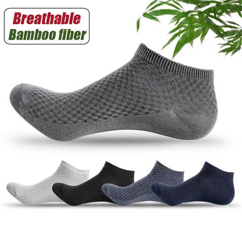 5Pairs/Mens Bamboo Fabric Socks High Quality Bamboo Fiber Casual Socks Breathable Antibacterial Deodorant Mens Ankle SocksEU45 D260313