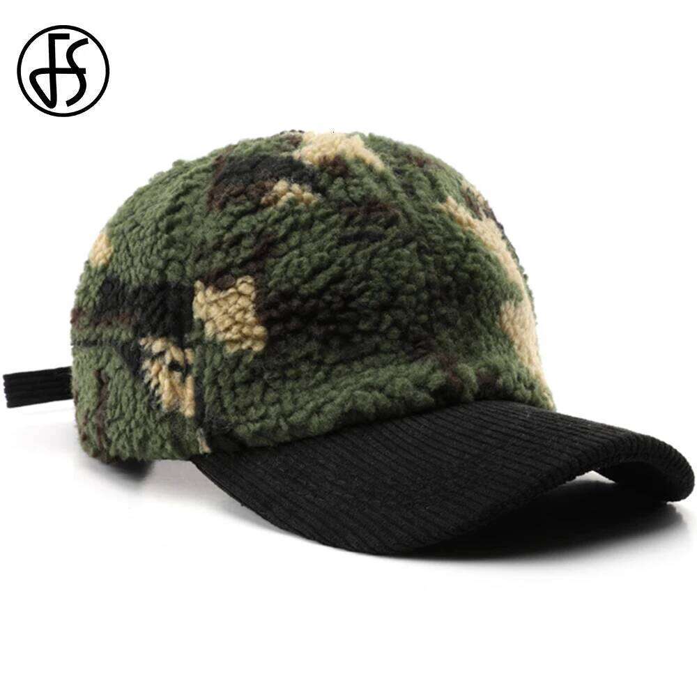 FS Green Winter Warm Corduroy Baseball Cap For Men Brand Women Lambswool Hat Outdoor Camouflage Trucker Hats Gorras Hombre 2025 Z260314