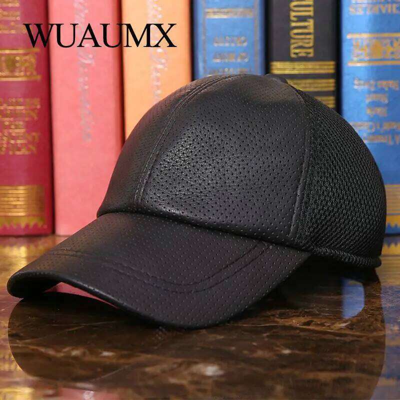 Fashion Genuine Baseball Caps For Men Women Spring Summer Mesh Cap Sheepskin Leather Net Hip Hop Snapback Hat Casual Z260313