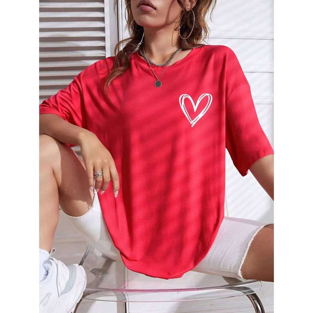 Simple Love Printed Women T Shirts Summer Breathable Casual Fashion Short Sleeve Oversized All Match Unisex Tees Z260314