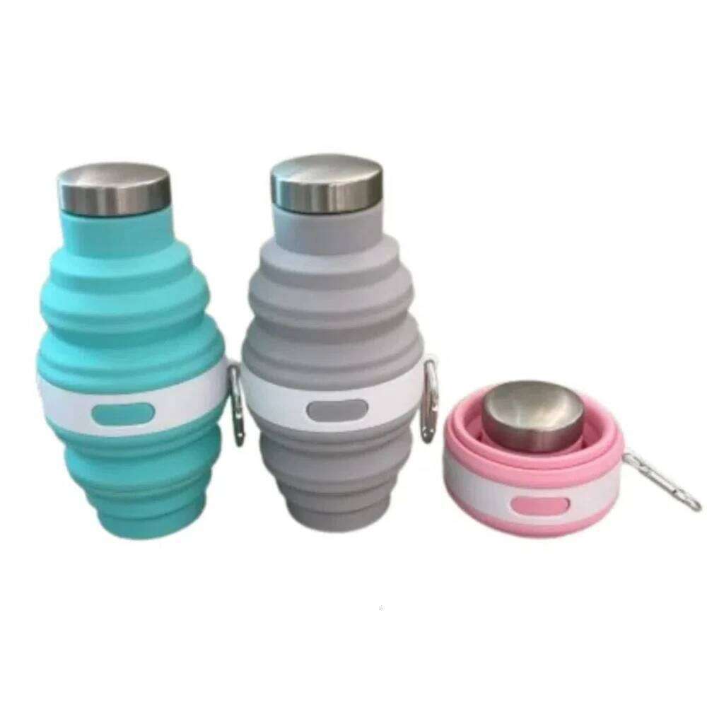Reusable 475ml Collapsible Water Bottles Retractable Silicone Hiking Portable with Carabiner Folding Drink Cups Coffee Z260313