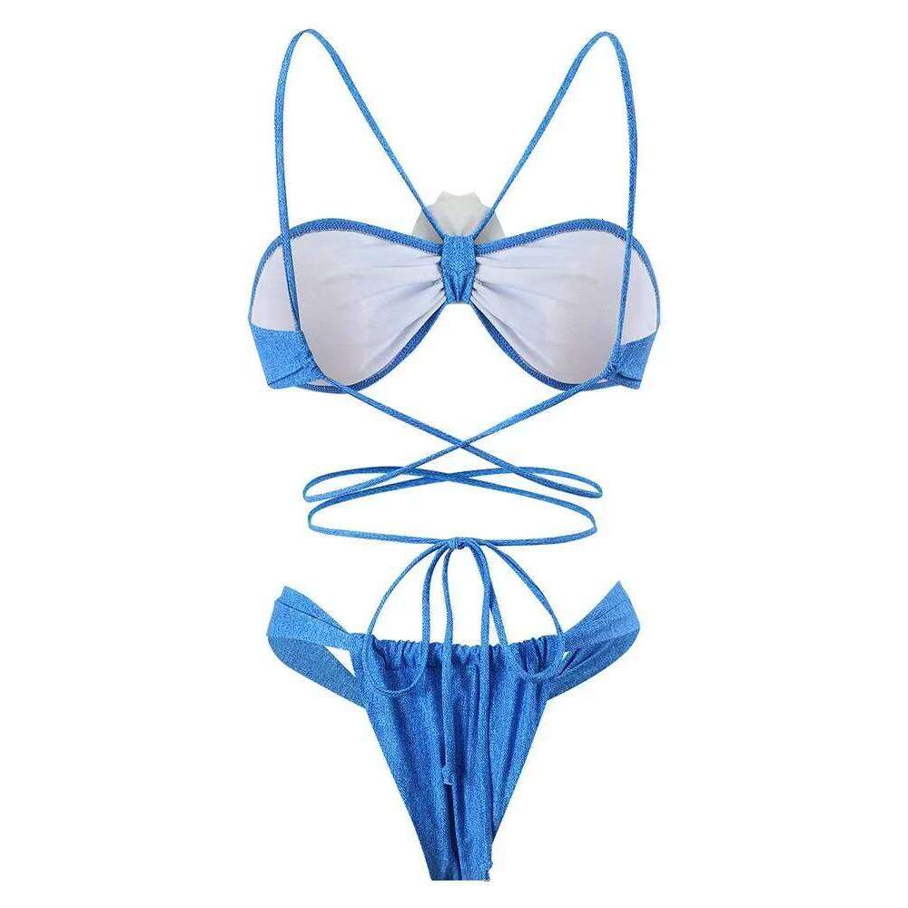 Sexy Laced Up Floral 2 Piece Women Split Swimsuit High Waist Beach Triangle 2025 New Summer Swimwea Bikini Set Y260303