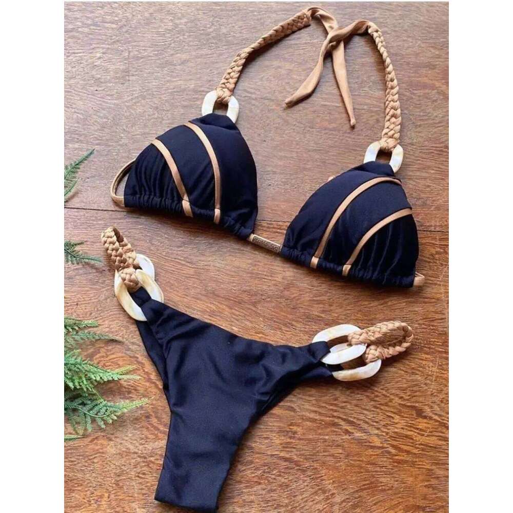 RUOTONGSEPT Black Bandeau Bikini Set Swimwear Women Push Up Biquini Sexy Thong Bikinis Patchwork Swimsuit Backless Bathingsuit Y260303