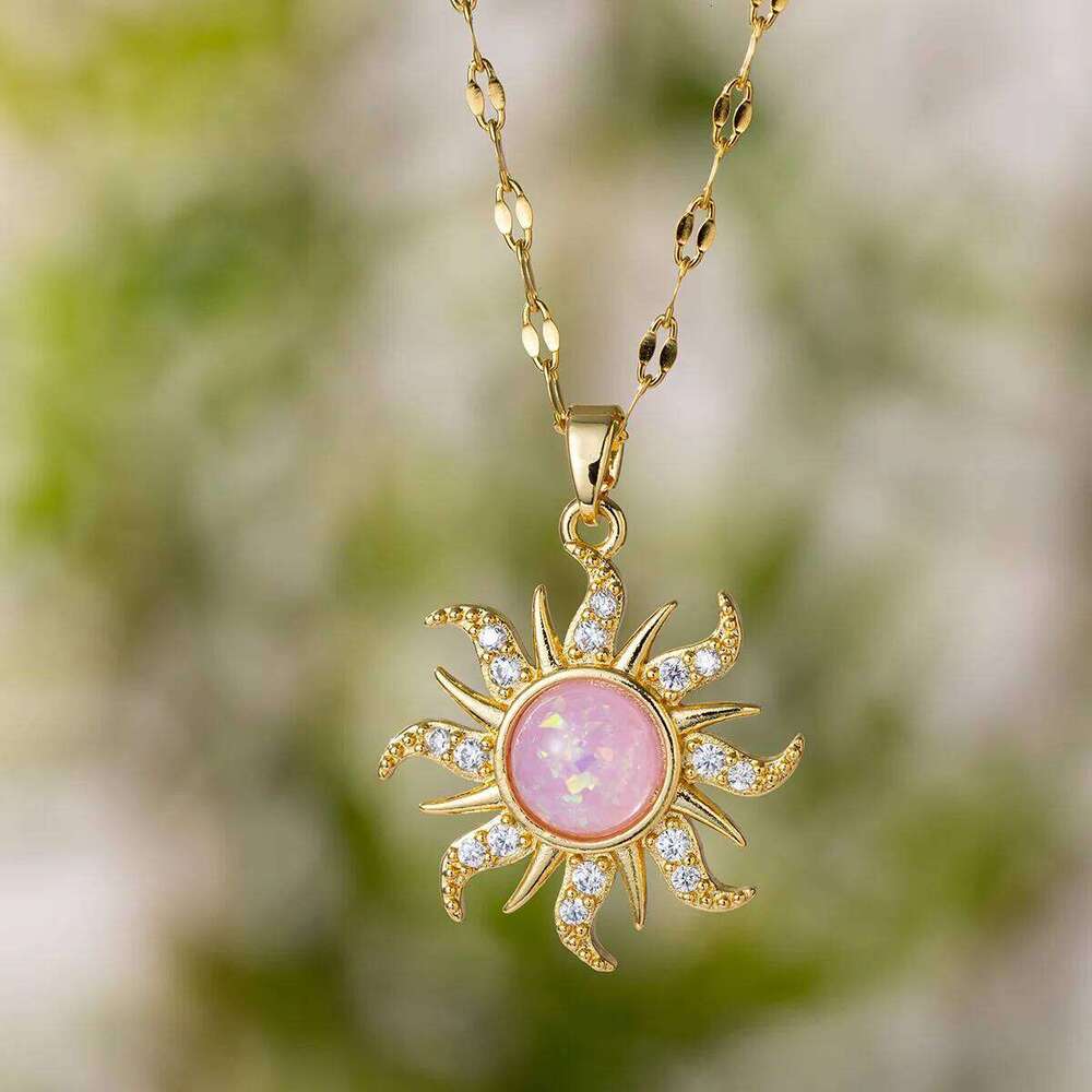 DIEYURO 316L Stainless Steel Pink Sun Flower Zircon Pendant Necklace For Women New Trend Fashion Neck Jewelry Glamorous Gift H260312