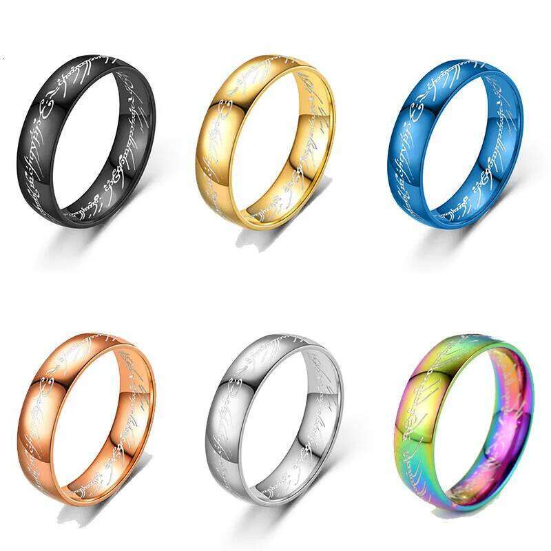 Fashion New Lord of The Finger Rings Cool Inside and Outside Letter Gothic 3D Engraving Spanish Sanskrit Hip-hop Ring Boys H260312