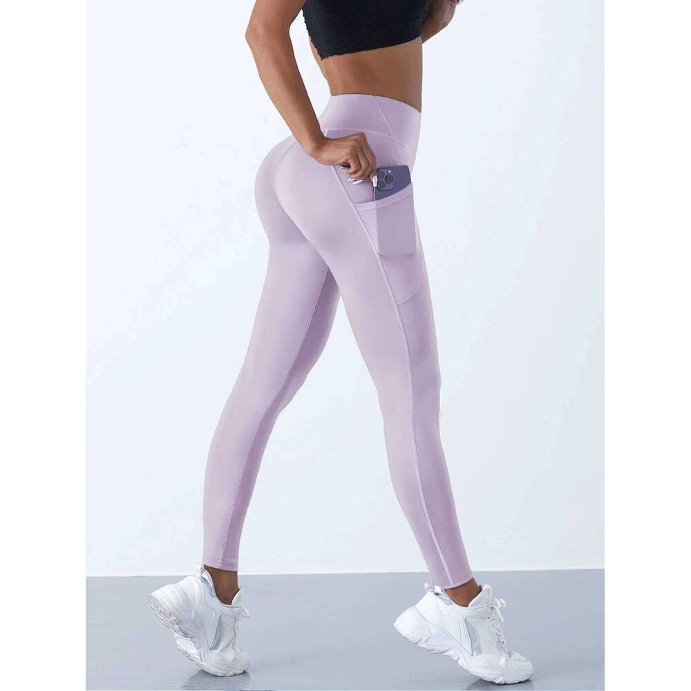 Women High Waist Elastic Workout Yoga Leggings Tummy Control With Side Pockets Pants Seam Gym Fitness Sportswear Tights 26Y0313