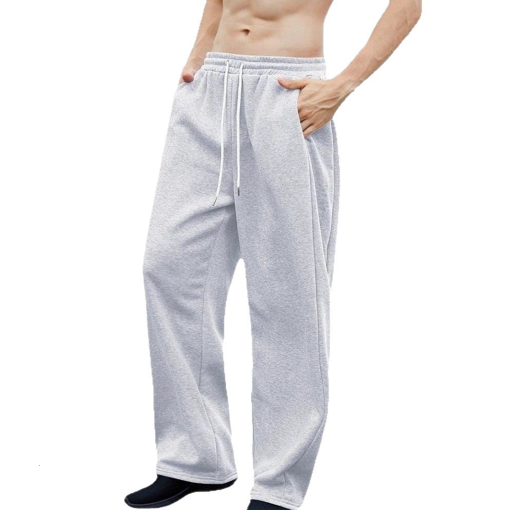 Solid color cotton sports pants for men in autumn American straight sweatpants loose simple trousers casual pants 250303