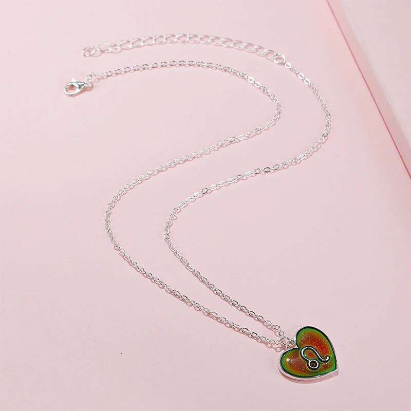 Mood Color Changing 12 Constellations Heart Pendant Thermochromic Necklace Temperature Sensitive Necklaces for Girls H260312