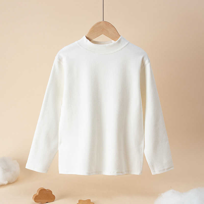 T-shirts Children's Half Turtleneck Pure Cotton Base Shirt Fleece-Lined Boys Girls Sweatshirt Thickened Warm Baby Top Inner Wear Autumn Winter