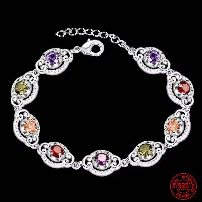 Luxury 925 Sterling Silver Fashion Crystal Classic Bracelet For Women Wedding Accessories Party Jewelry Birthday Gifts Z260313