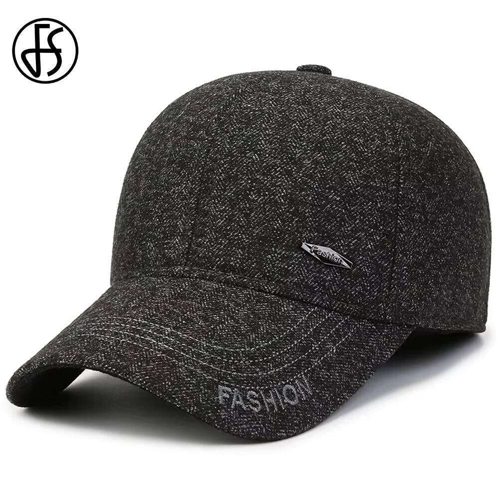 FS Black Winter Baseball Cap With Earflaps Plus Plush Warm Women Hats Cotton Outdoor Windproof Golf Hat For Men Casquette Homme Z260313