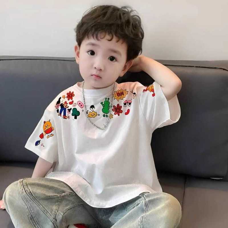 T-shirts Pure cotton boys' short-sleeve children's clothing summer white T-shirt new style summer wear for older children fashionable boys&#
