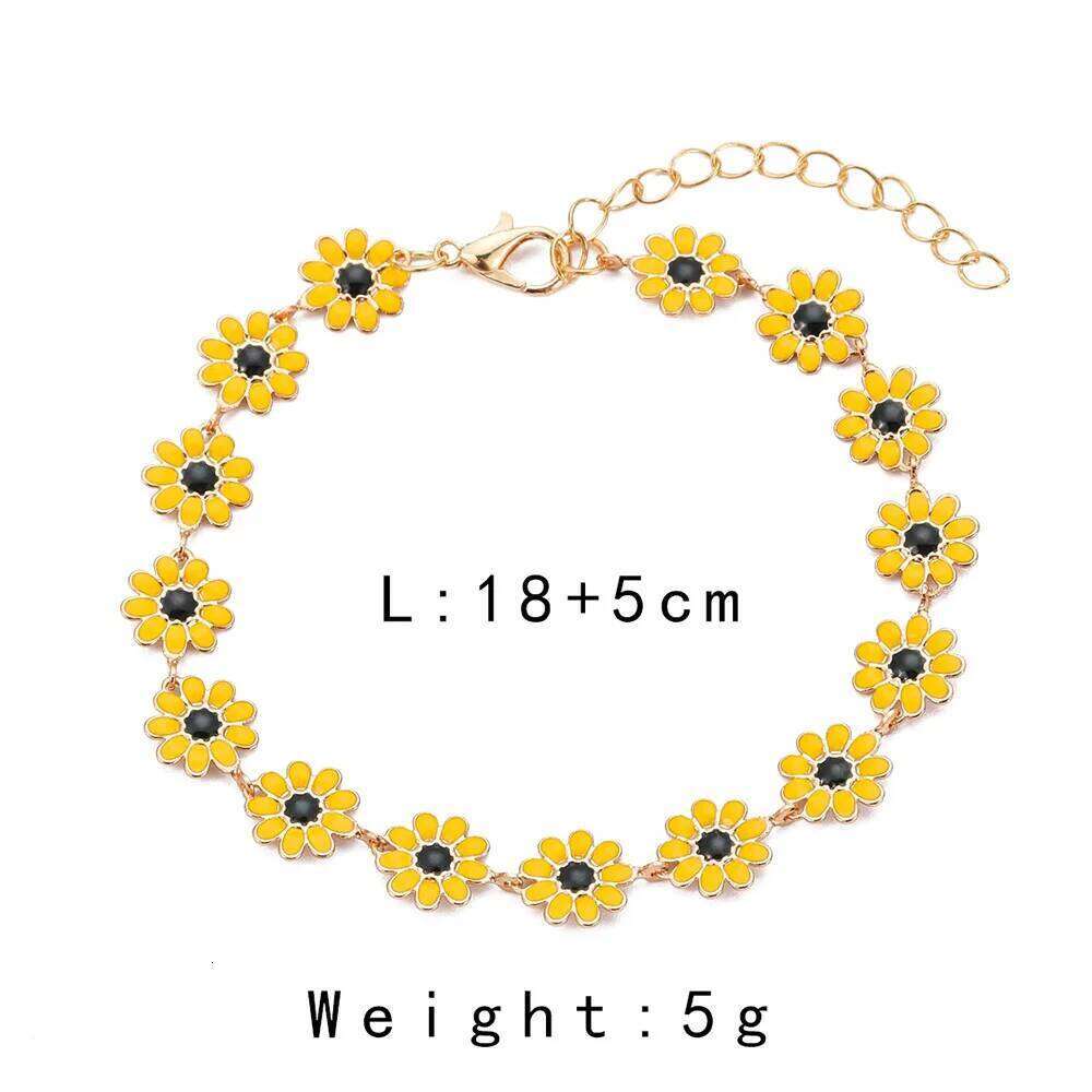Vintage Bohemian Full Daisy & Bangle Summer Fashion Flower Chain Charm Bracelet For Women Travel Wristband Jewelry Z260313