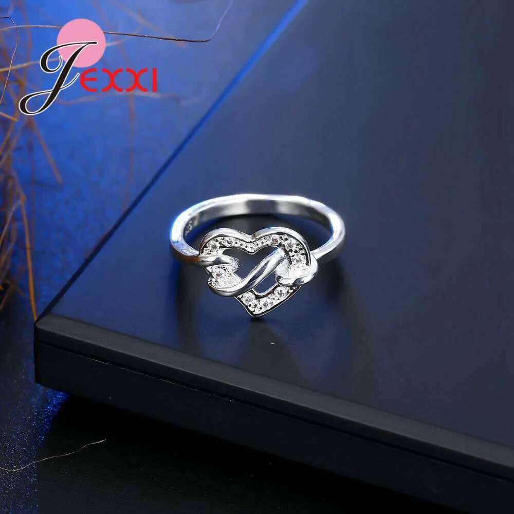 Nice Band For Girlfriend One Heart With Spiral 925 Sterling Silver Rings Setting White Crystals Women Party H260312