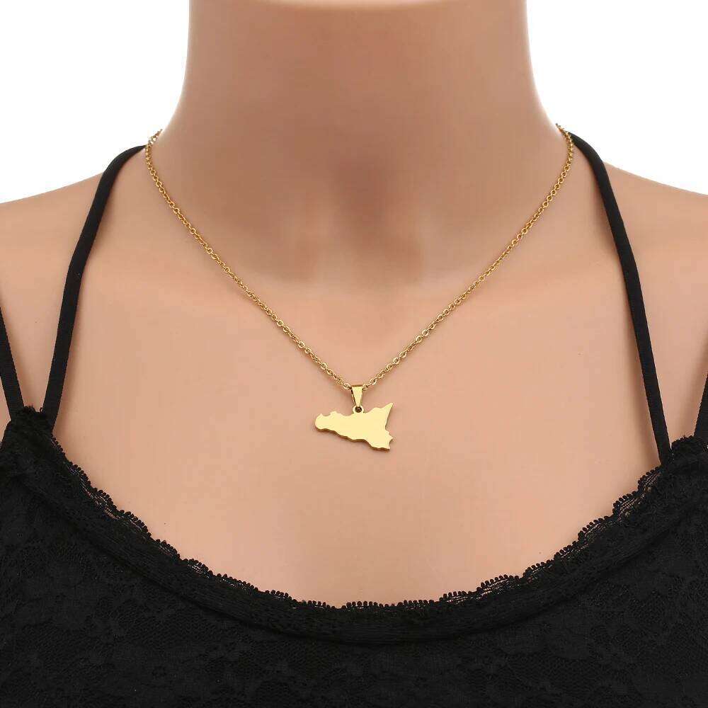 Fashion Italy Sicily Map Pendant Necklace For Women Men Gold Silver Color Stainless Steel Italian Sicilia Jewelry Gifts H260312