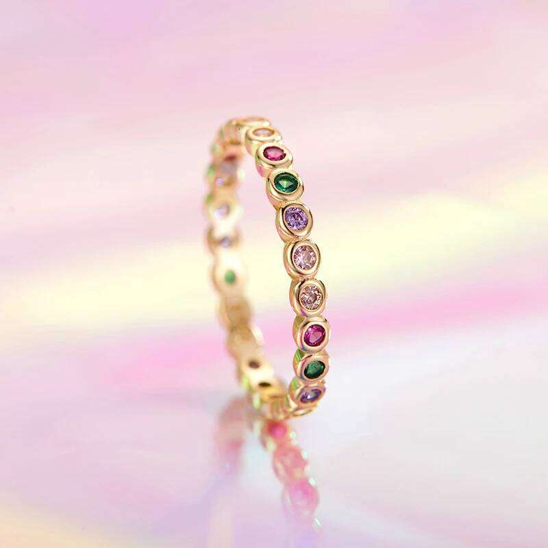 WOSTU 925 Sterling Silver Fashion Rainbow Round Dazzling Zircon Heart Finger Rings For Women Fine Wedding Jewelry CQR714 H260312