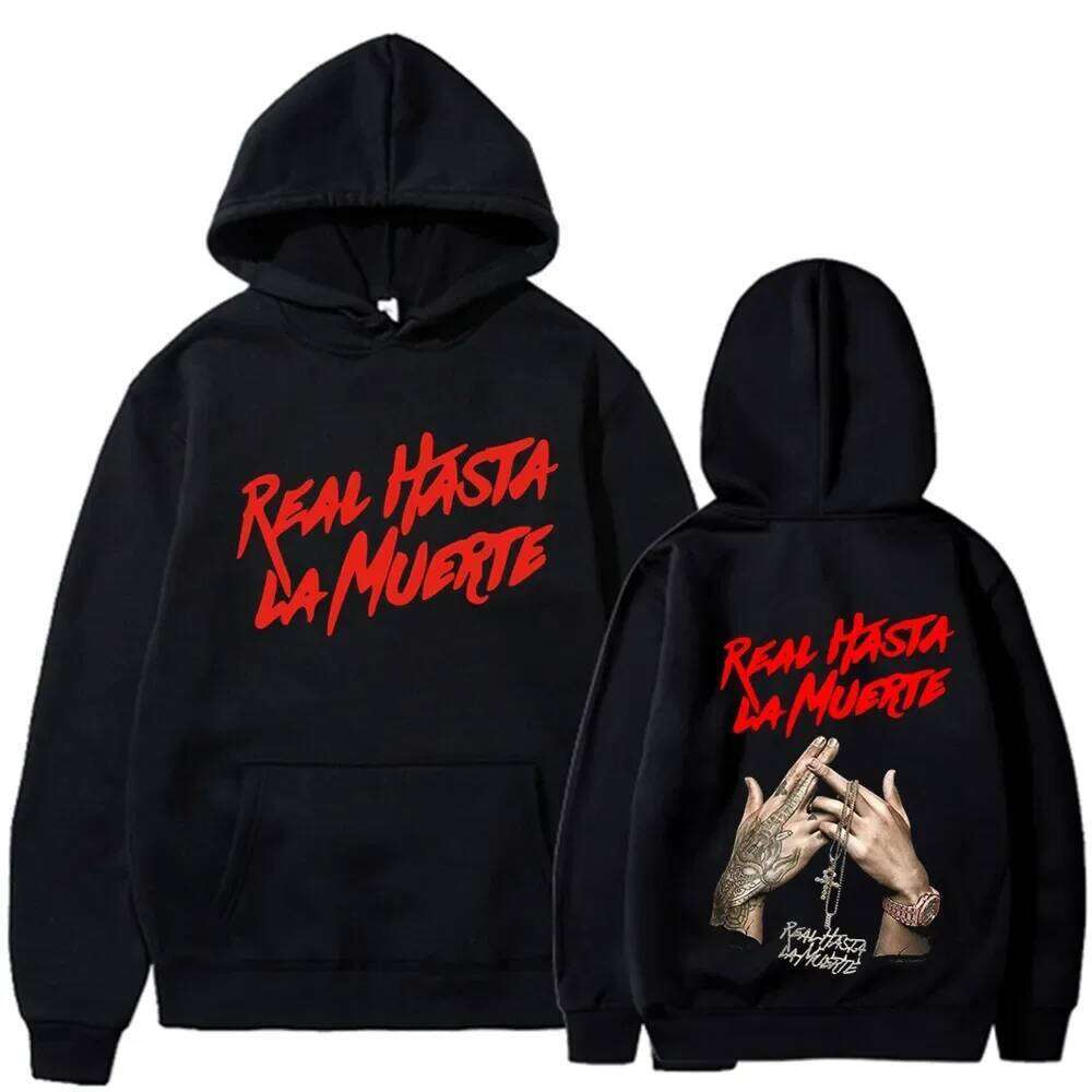 Rapper Anuel AA's hooded sweatshirt, stylish coat for both men and women, singer's printed pattern sweatshirt Z260314