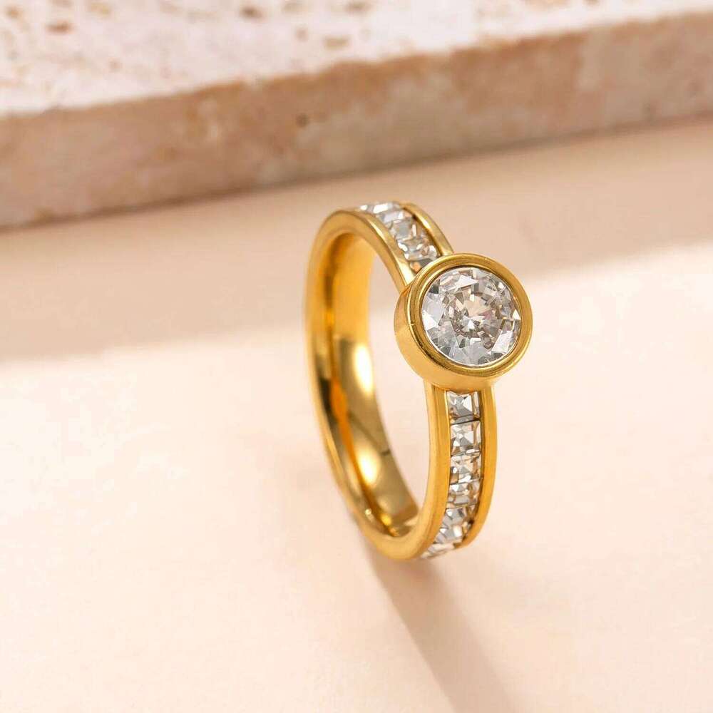 Round Shinny Zircon for Women Stainless Steel Ring Wedding/Engagement Jewelry H260312