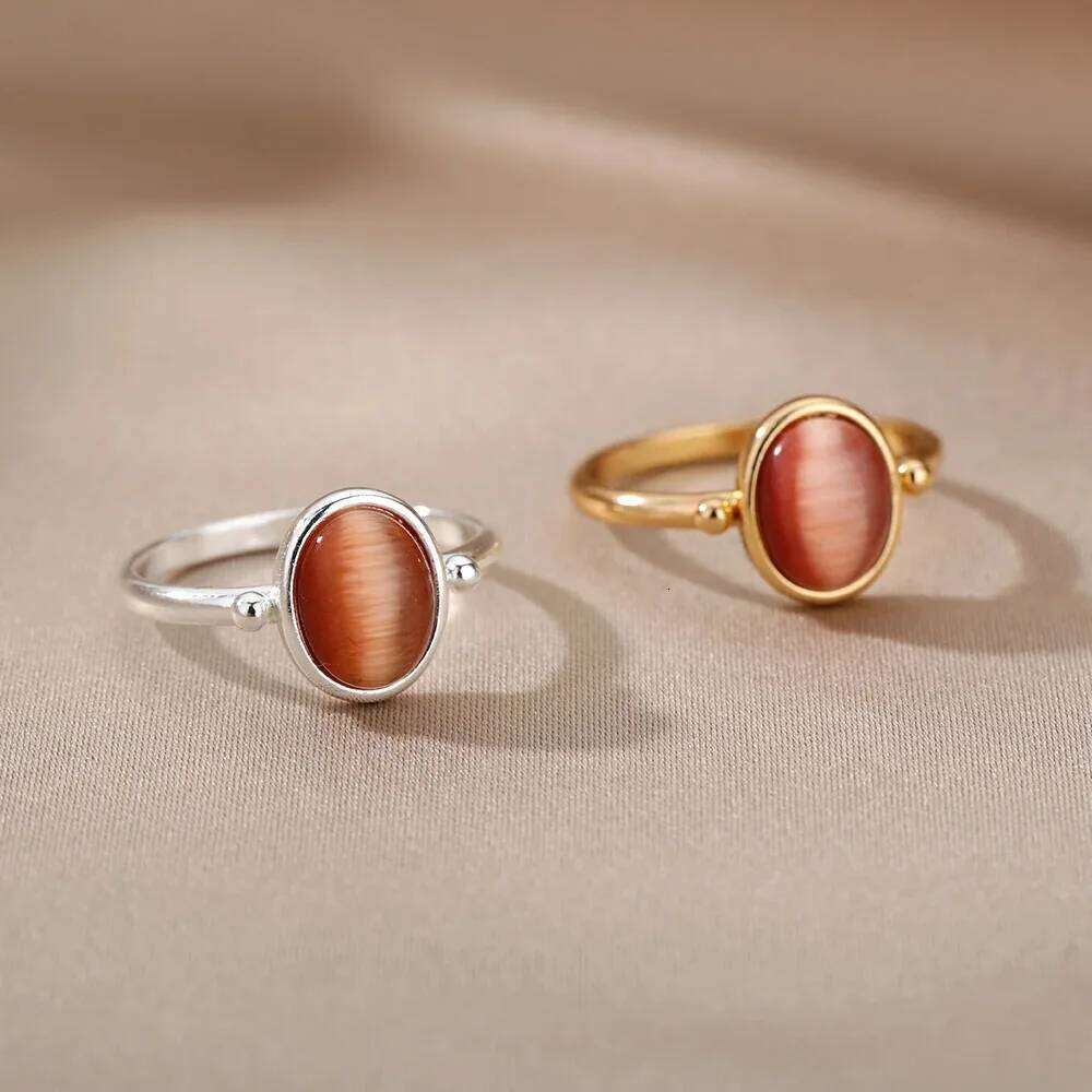 Classic Round Cat's Eye Rings For Women 18K Gold Plated Minimalist Teardrop Ring New Trend Aesthetics Couple Jewelry Accessories H260312