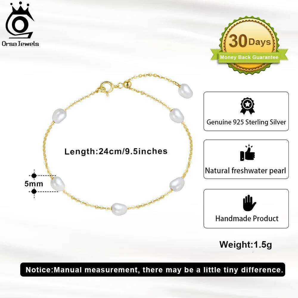 ORSA JEWELS 14k Gold 925 Sterling Silver Bracelet Adjustable Design with Natural Freshwater Pearl Delicate Vintage Jewelry GPB08 Z260313