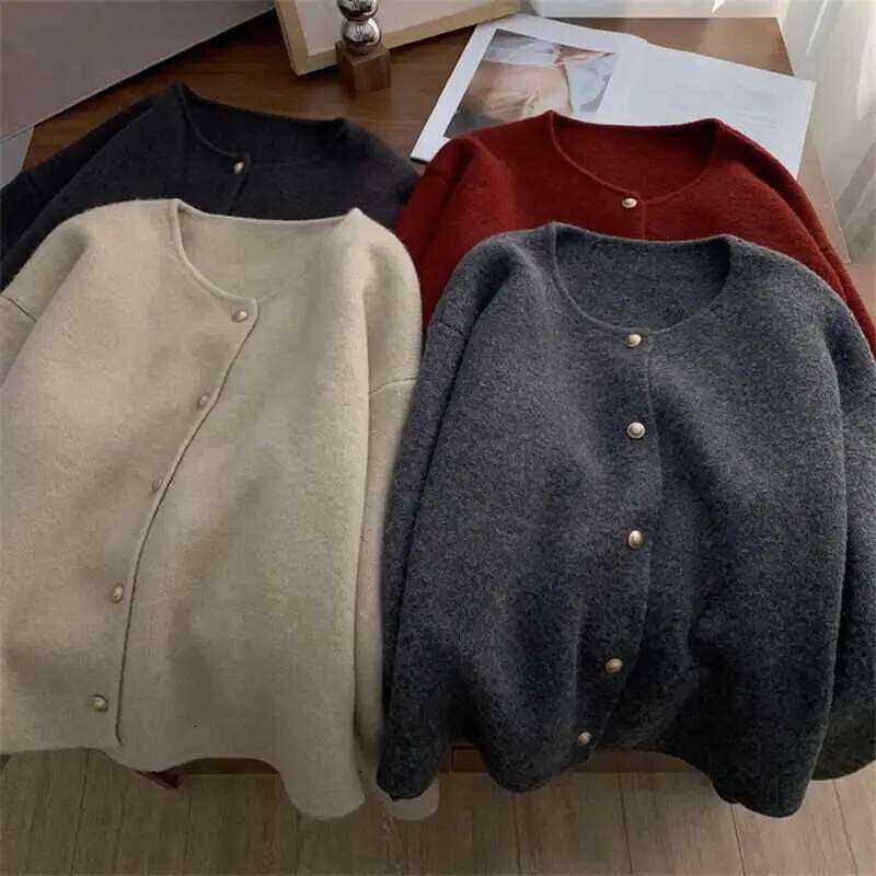 Autumn Women Cardigan Solid Casual Warm Outerwear Knitwear Tops Elegant Korean Single-breasted Ladies Sweater Clothing Z260313