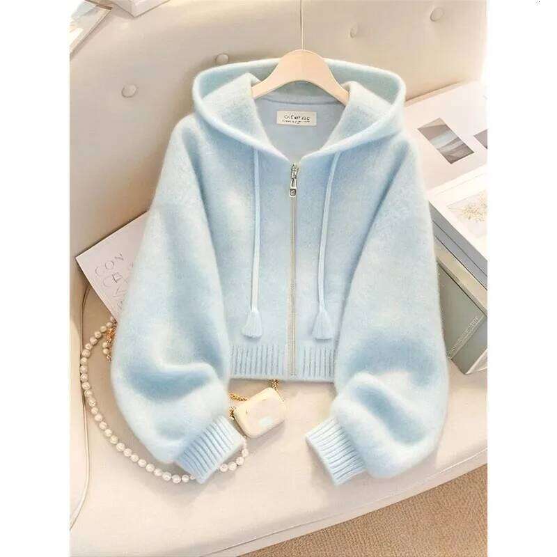 Lazy Wind Feminine Long Sleeves Knitting Spring Autumn Women Leisure Hooded Sweater High-grade Ladies Fashion Zipper Knitted Z260314