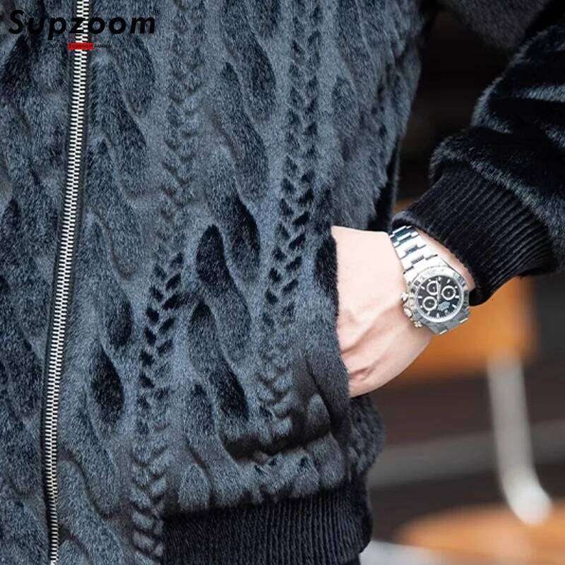 Supzoom New Arrival Top Fashion Ornamentation Winter Warm Flowing Gold Mink Imitation Fur Zipper Men's Stand-Up Collar Jacket Z260313