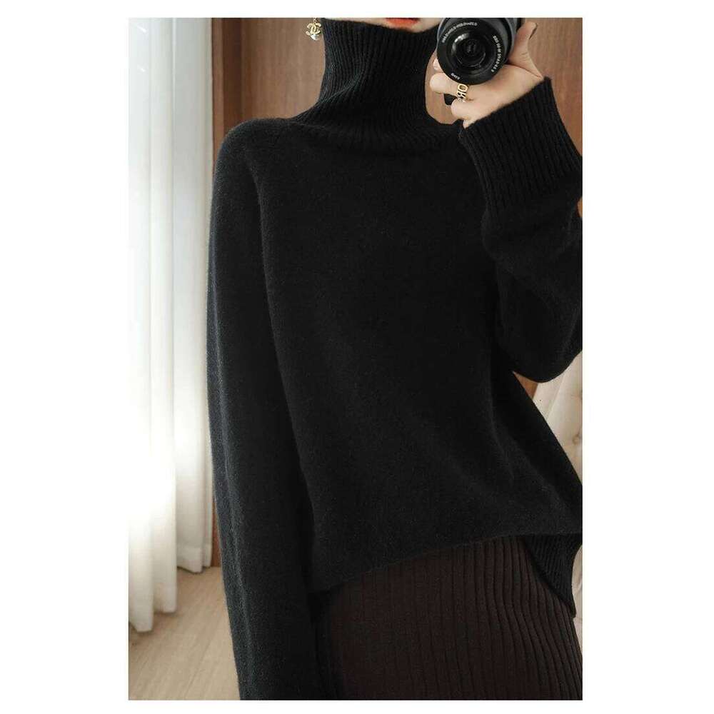 New 100% cashmere sweater in autumn and winter, women's thick turtleneck pullover, Korean version of loose lazy wind wool bottom Z260314