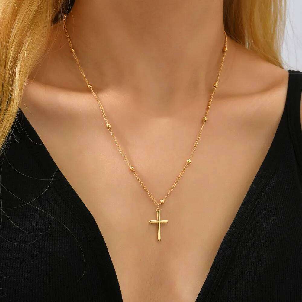 Gold Silver Color Cross Pendant Necklace Fashion Exquisite Metal Alloy Chain Drop Necklaces Religous Jewelry for Women Men Gifts H260312