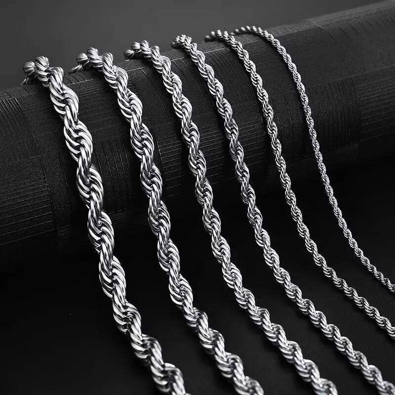 Jiayiqi 2mm-7mm Rope Chain Necklace Stainless Steel Never Fade Waterproof Choker Men Women Jewelry Silver Color Chains Gift H260312