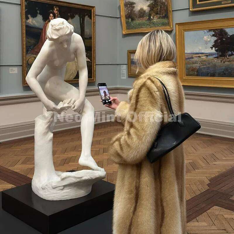 Neo Mint Runway Fashion Yellow Striped Maxi Long Faux Coat Jacket Women Winter Brand Fluffy Fox Fur Overcoat Girls Outerwear Z260313