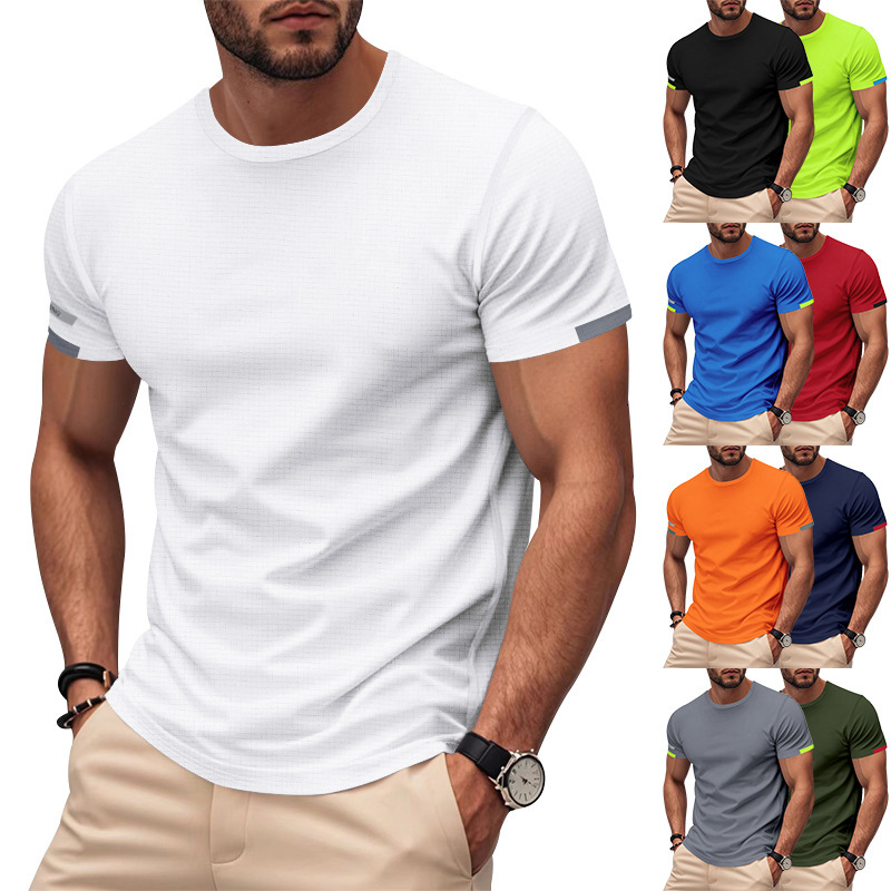 Summer Men's Round-neck Solid Color Stripe Nylon Designer Shirt Smooth Fabric Polo Designer Hoodie T-shirt High-end Mesh Ice Silk Short Sleeve
